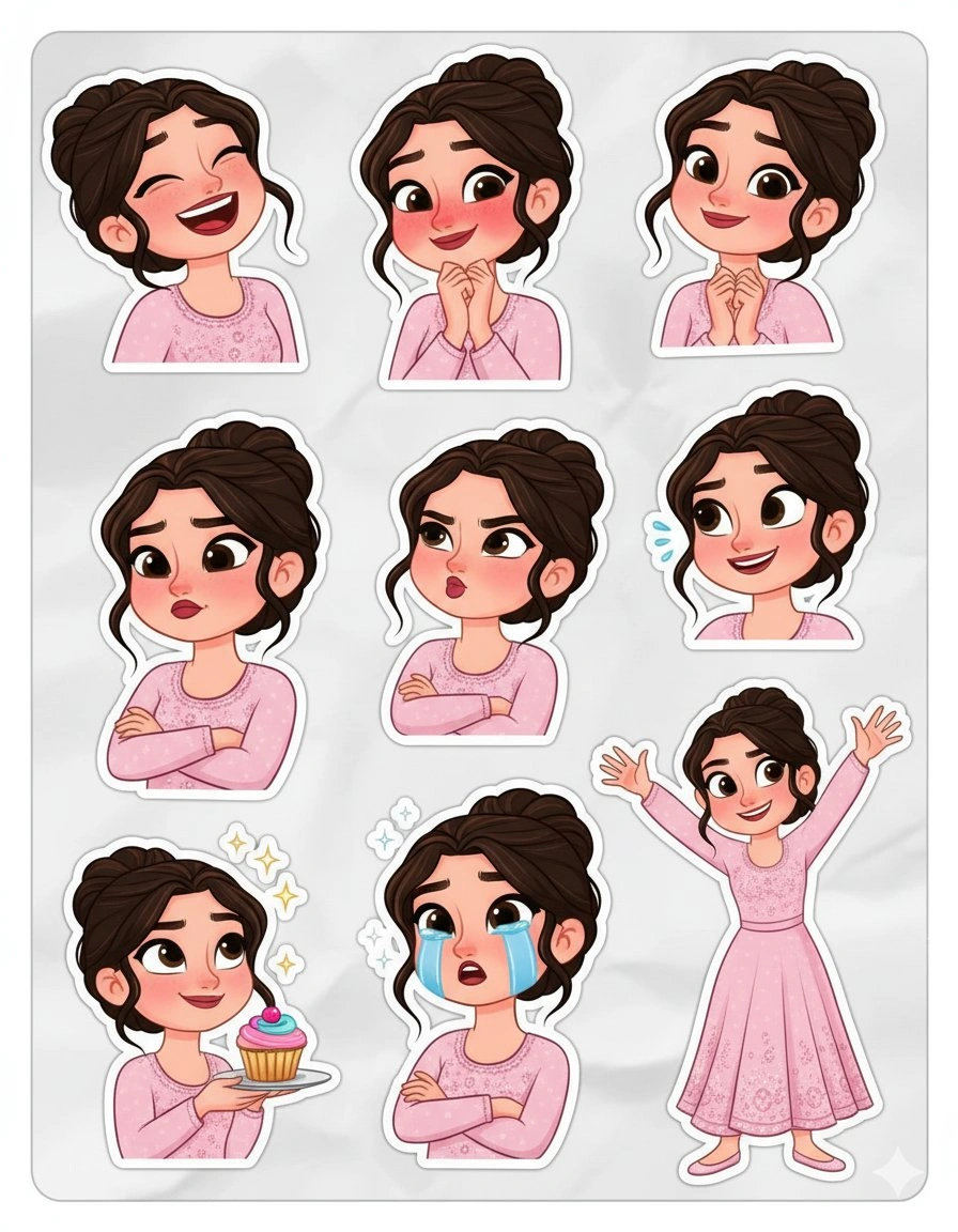 Pixar-Style Personal Sticker Sheet with Expressive Reactions