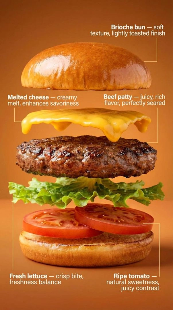 Premium Burger Exploded-View Food Photography
