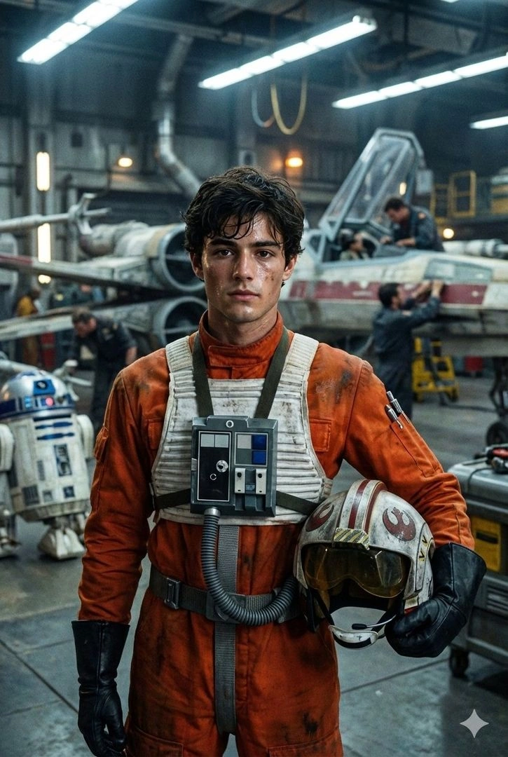 Rebel Pilot Portrait in Gritty Sci-Fi Hangar - Example 1