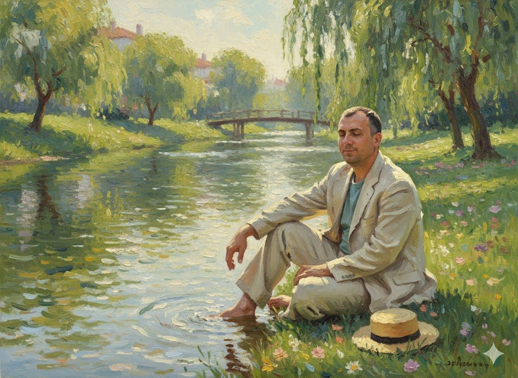 Serene Afternoon by the River in Impressionistic Style