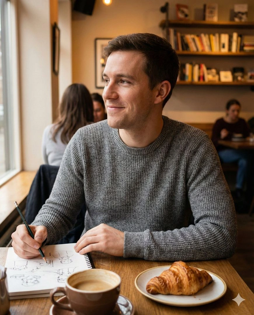 Sketching at a Café with a Blond Lady - Example 1