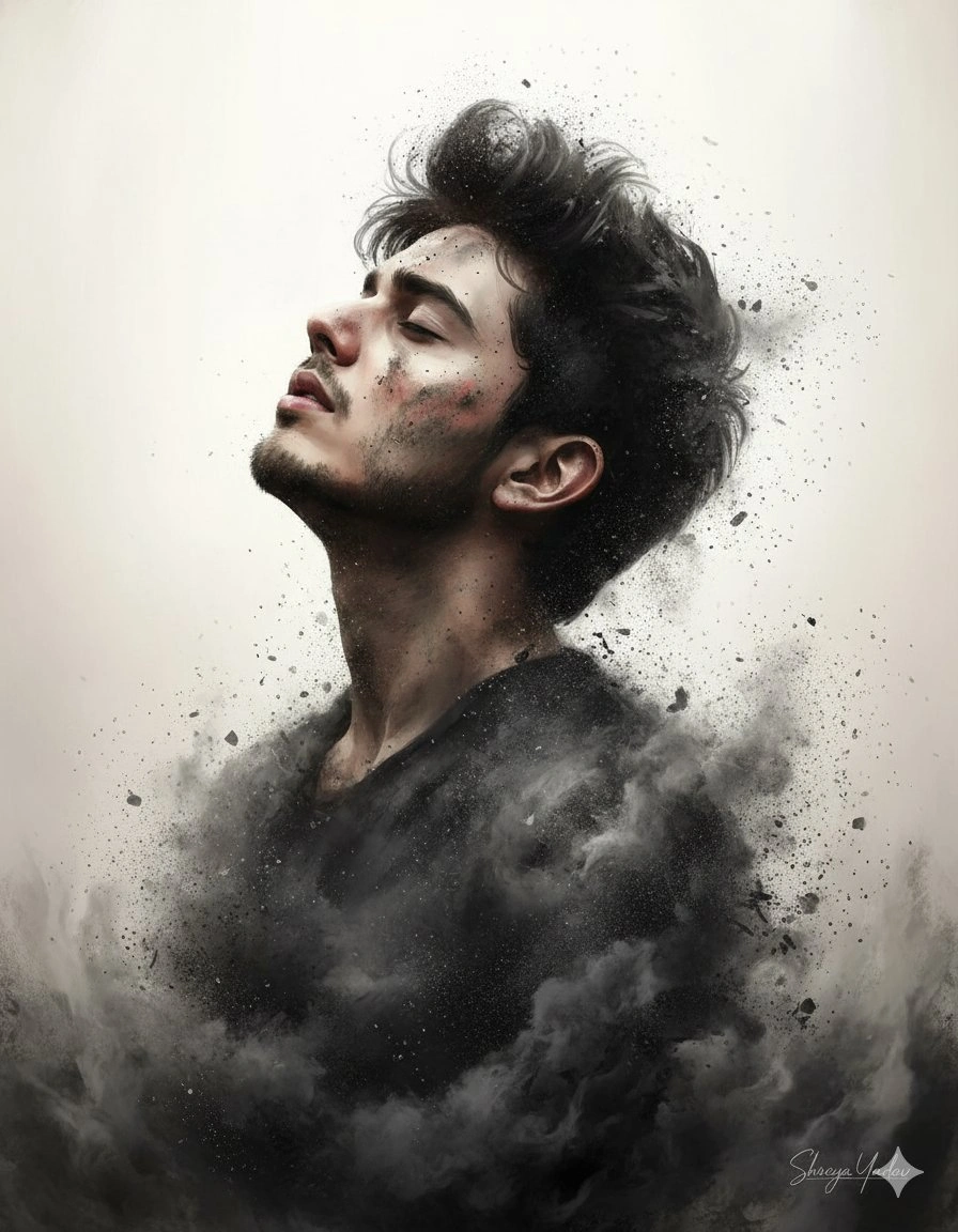 Smoke Effect Portrait with Abstract Ash and Soot Details