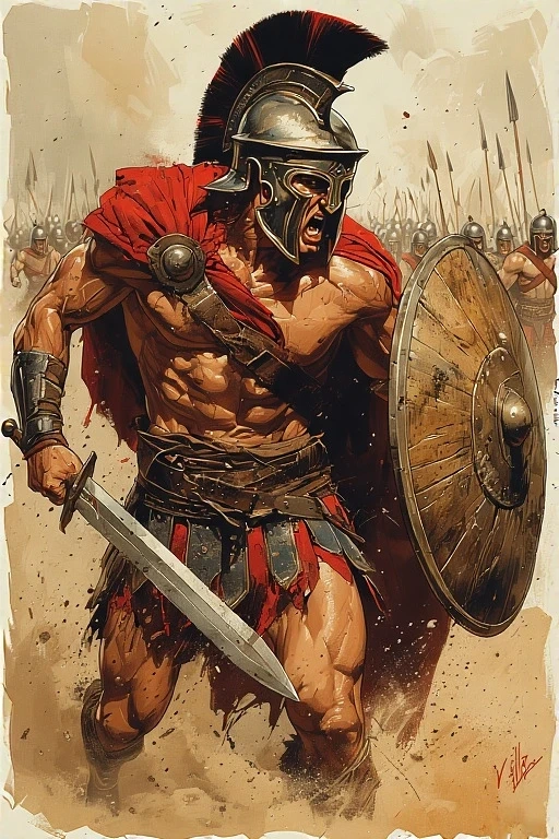 Spartan Warrior İn Epic Comic Book Style Battle