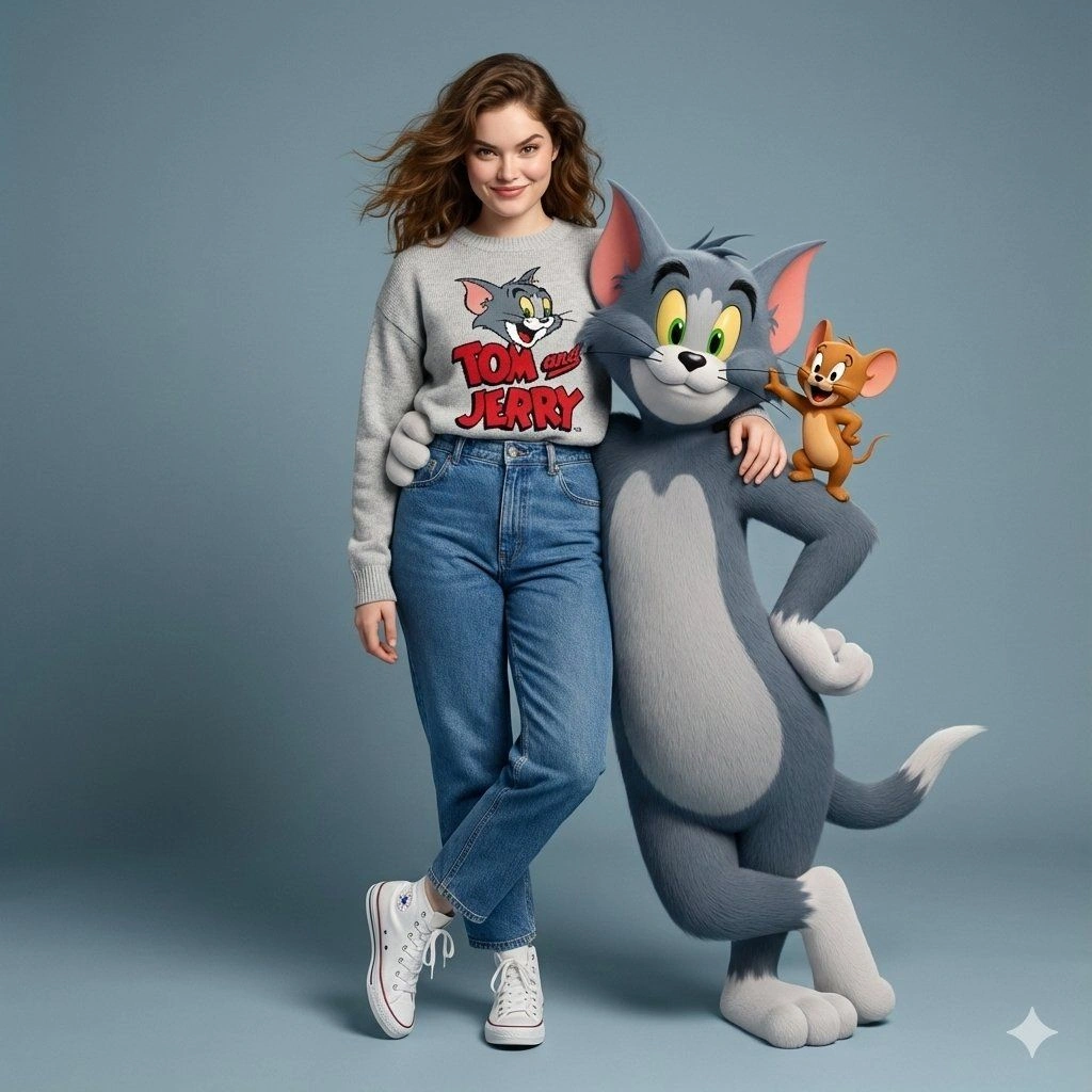 Stylish Person with Tom and Jerry in Hyper-Realistic 3D Scene - Example 1
