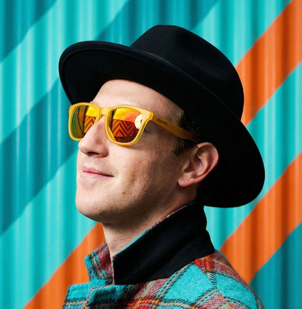 Stylized Portrait with Turquoise and Orange Background - Example 1