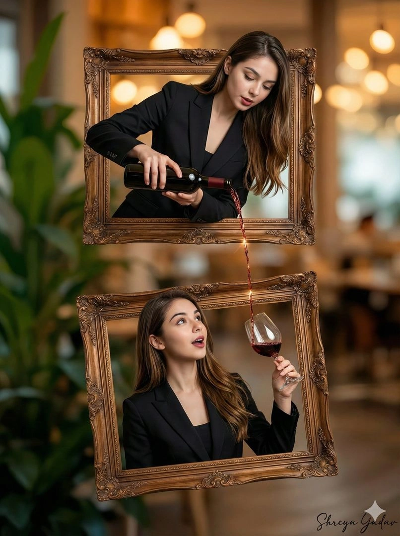 Surreal Floating Frames with Woman Pouring Wine - Example 1