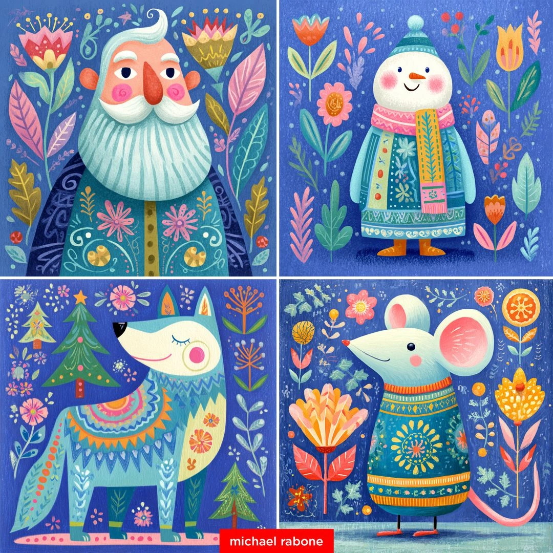 Whimsical Christmas Mouse in Floral Pastel Style