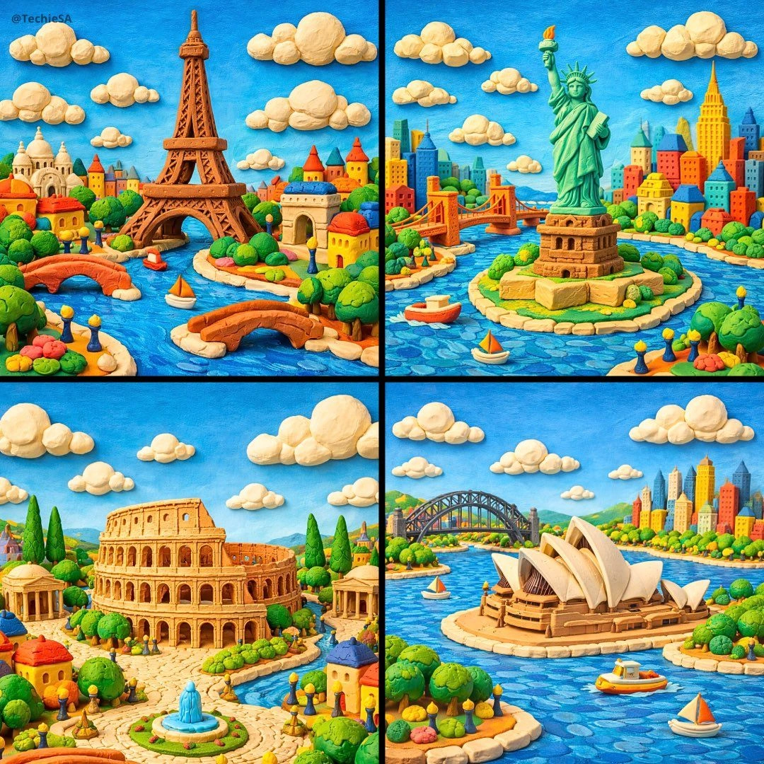 Whimsical Clay Miniature World with Landmark