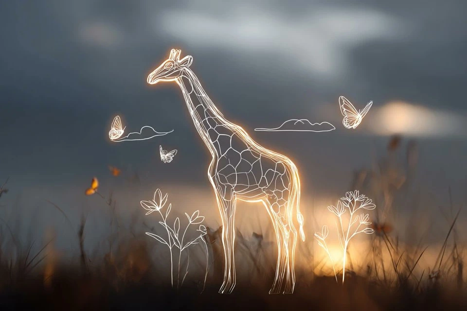 Whimsical Glowing Minimalist Children's Drawing - Example 1