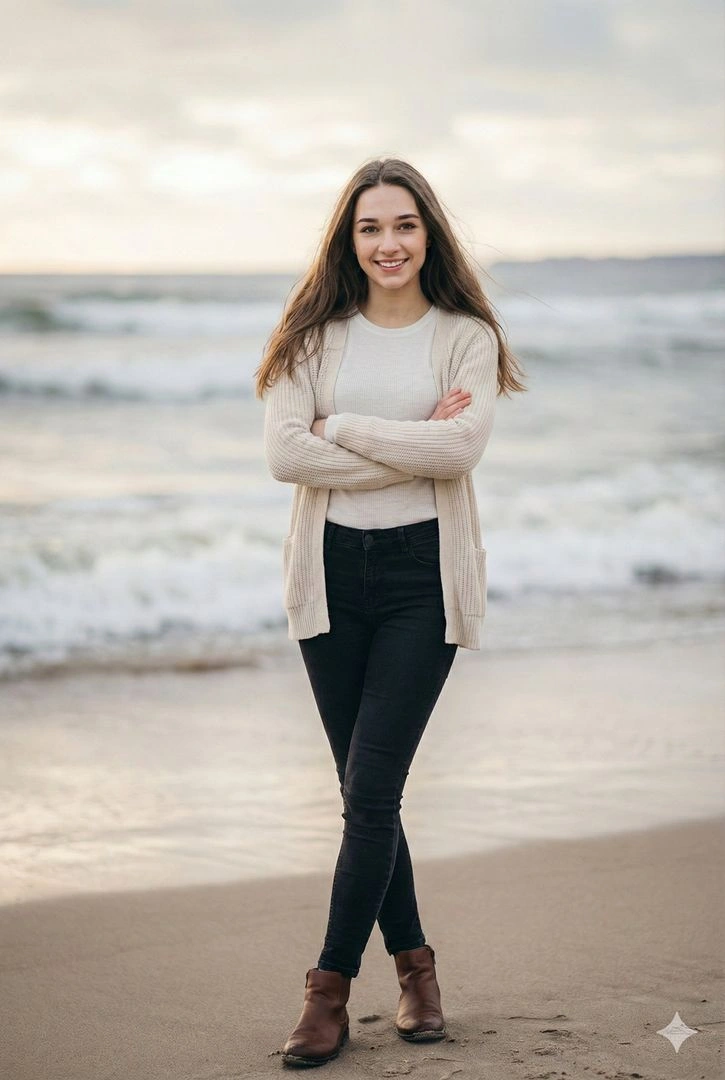 Winter Beach Portrait with Bokeh - Example 1