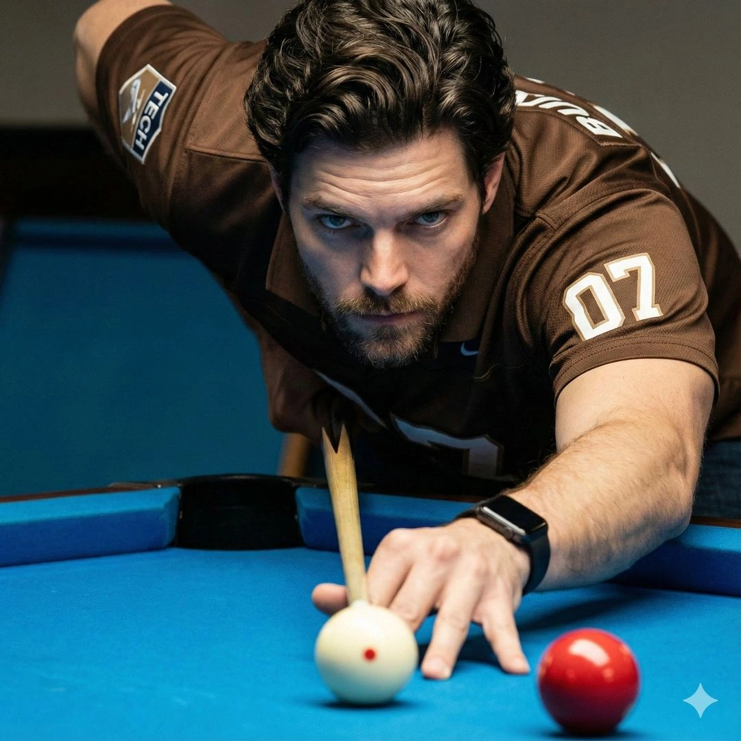 Young man playing billiards in ultra-realistic cinematic style - Example 1