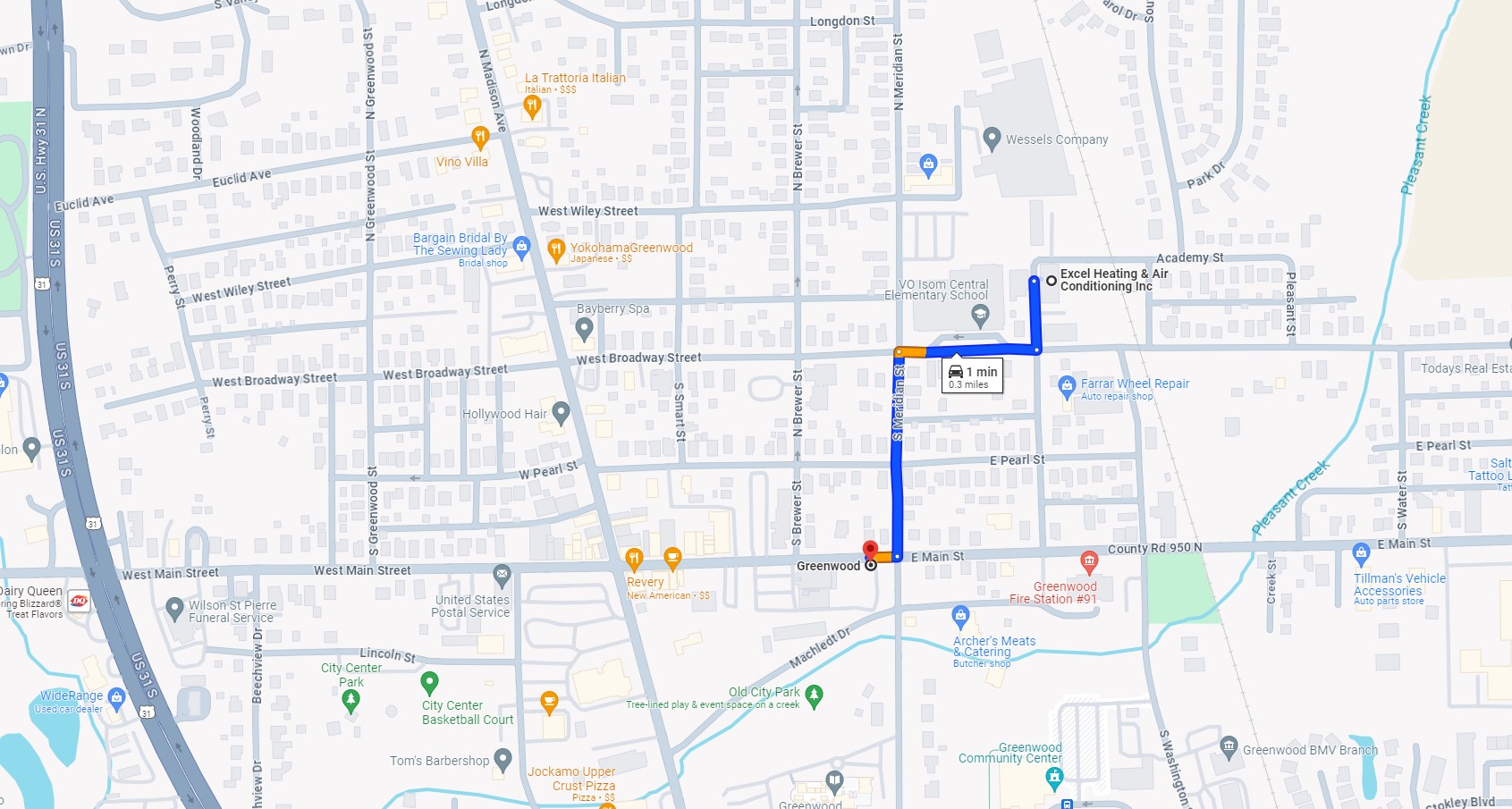 Direction to Greenwood IN from Excel Heating & Air Conditioning