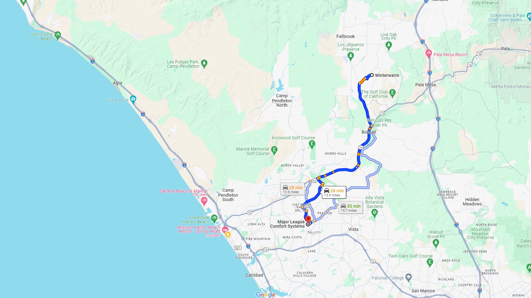 Directions from Winterwarm CA to Major League Comfort Systems Heating and Air