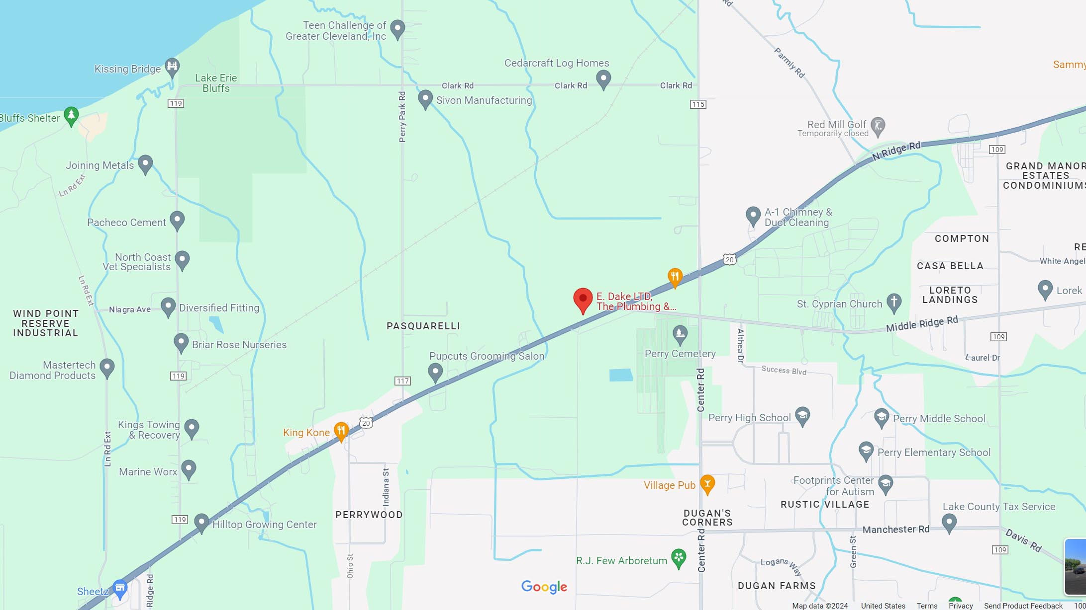 Location of E. Dake LTD, The Plumbing & Heating Doctors