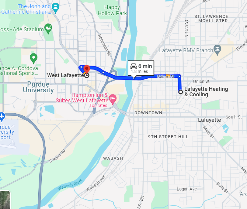 Driving directions to West Lafayette, IN
