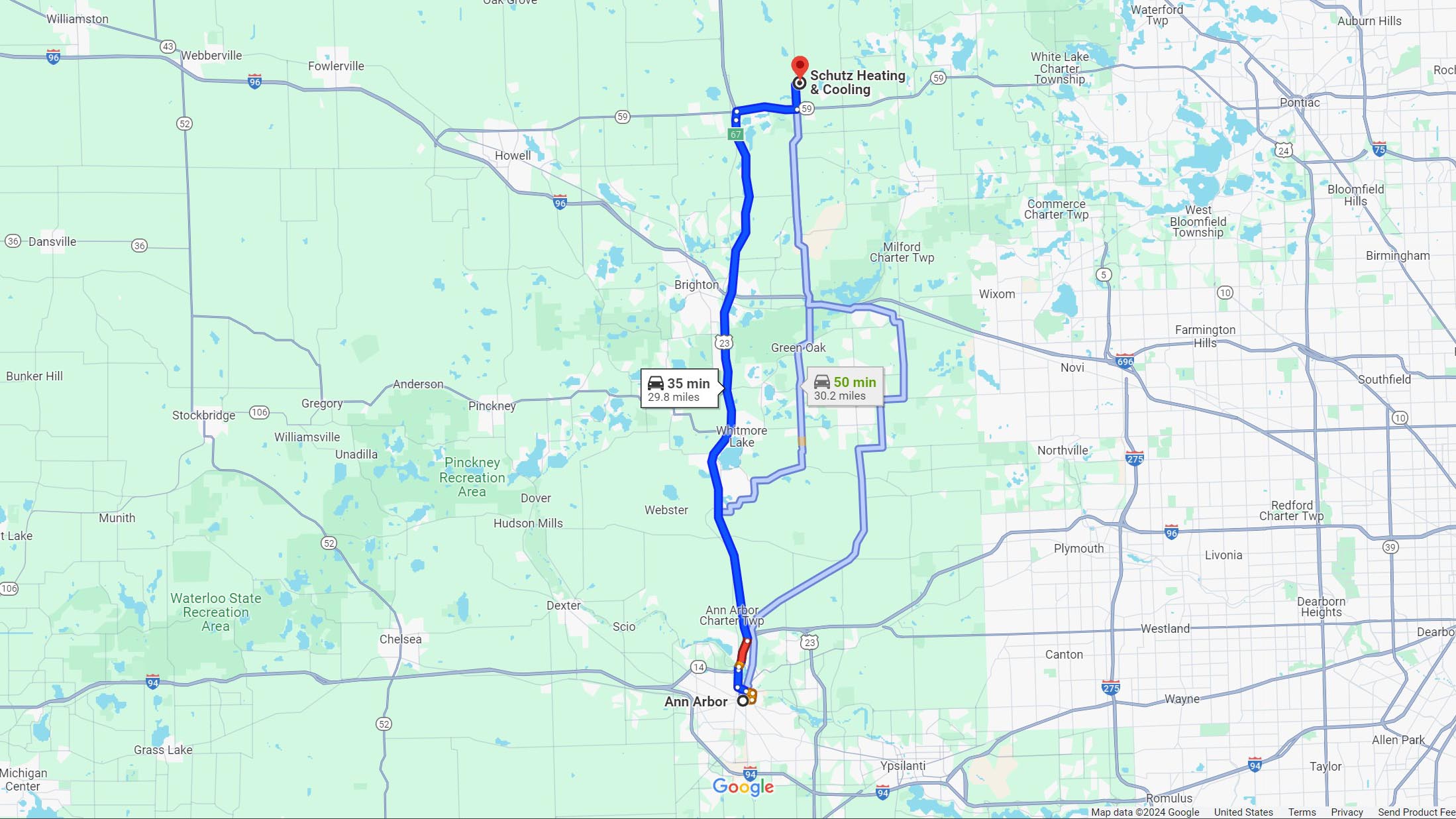 Directions: Ann Arbor MI to Schutz Heating & Cooling