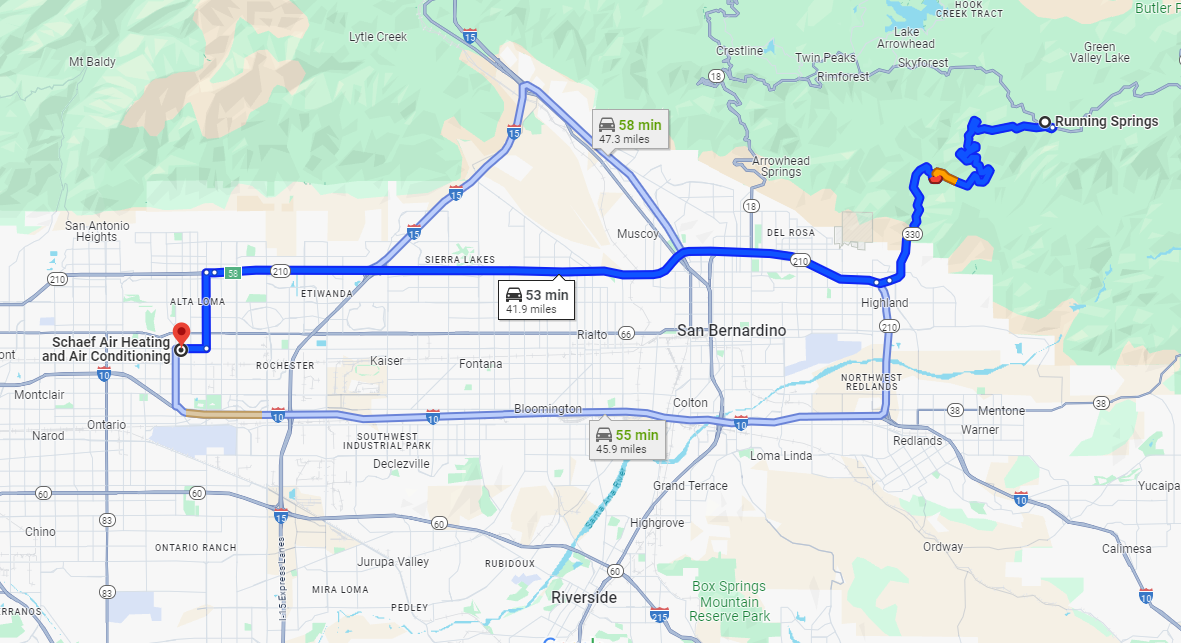 Directions From Running Springs, CA