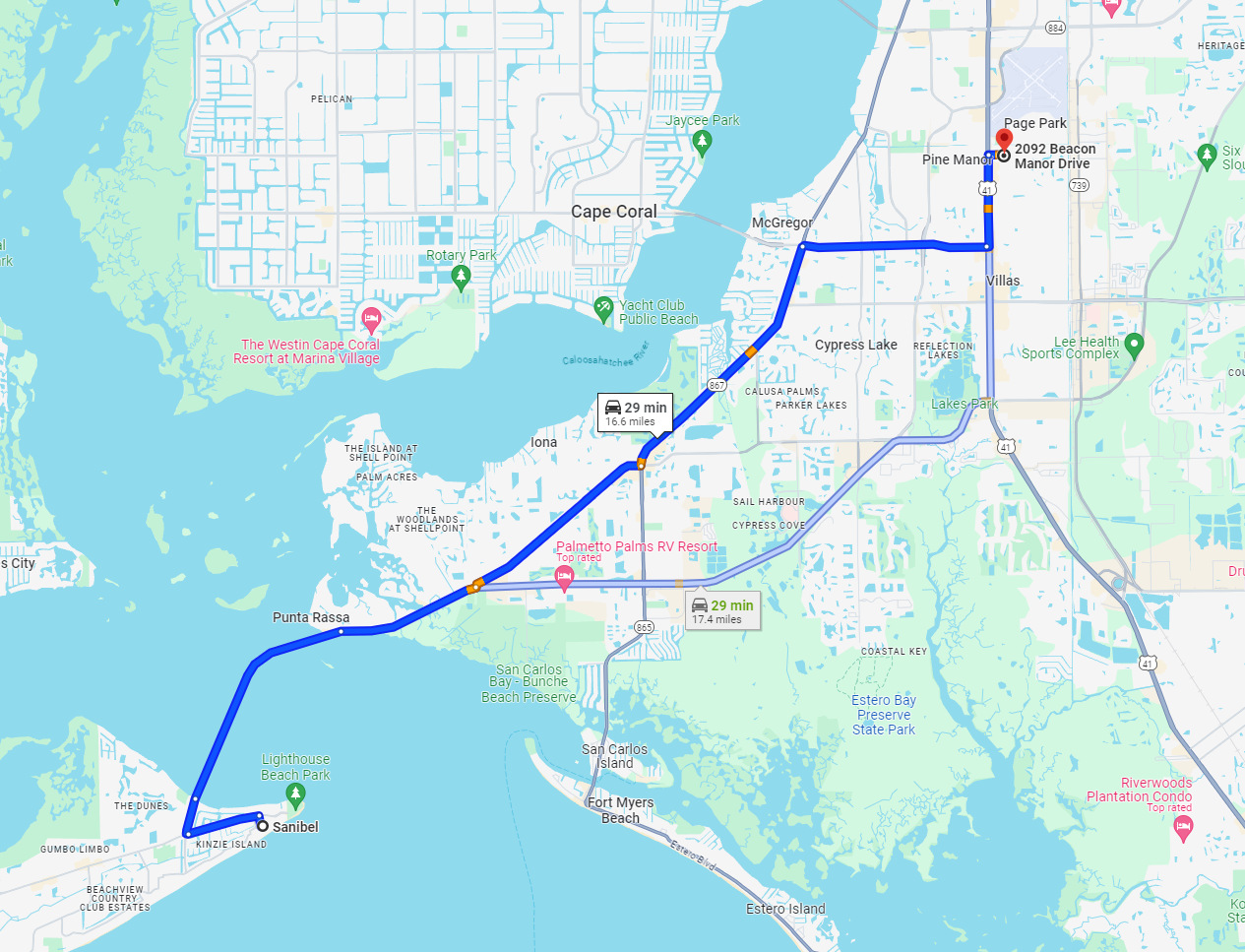 Directions From Sanibel, FL