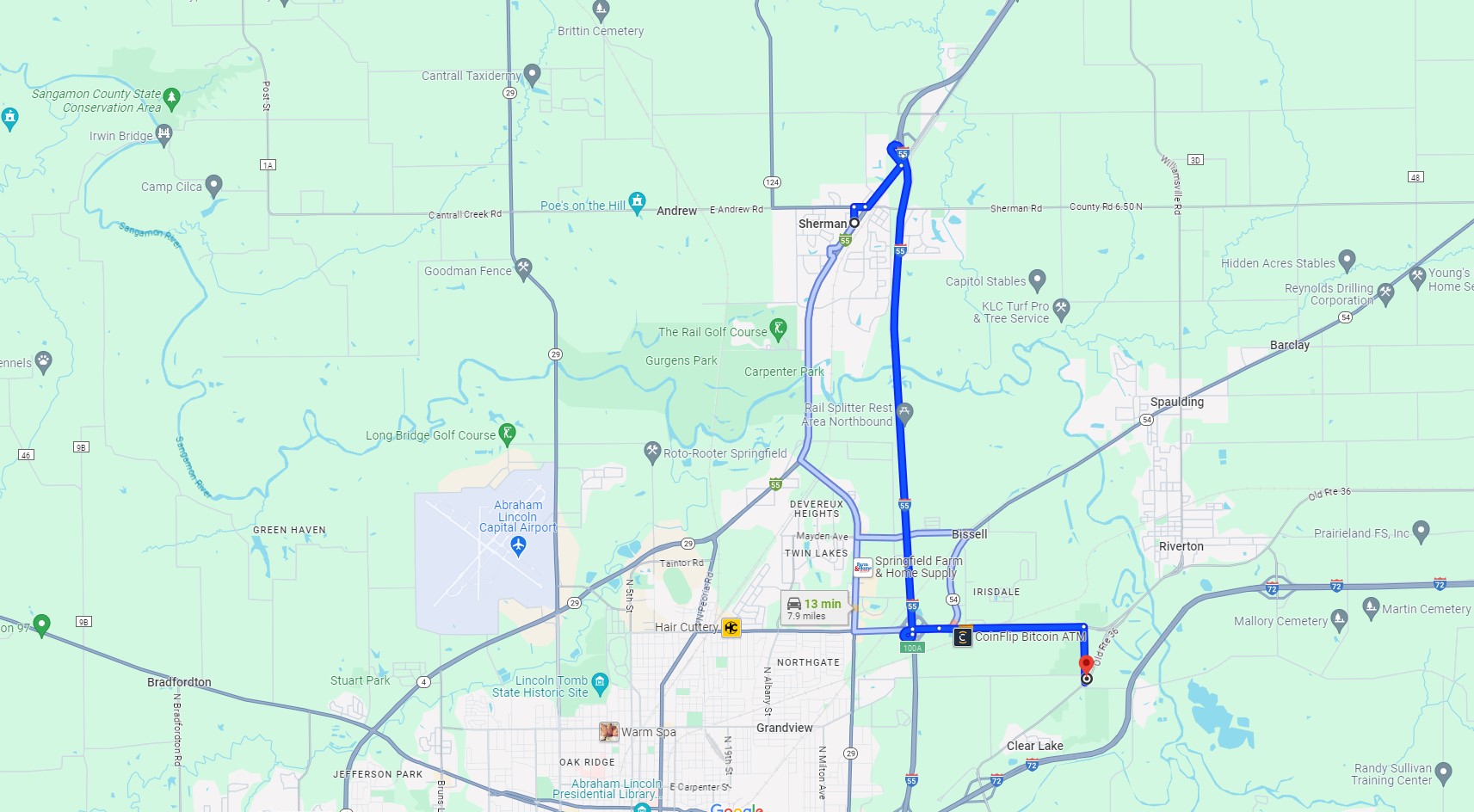 Map Directions from Sherman IL to Ace Mechanical Plumbing Heating and Cooling