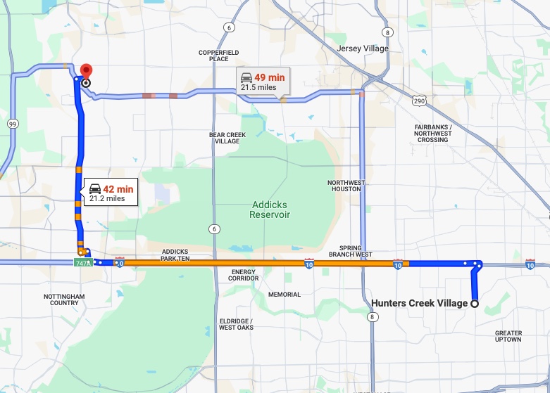 Driving directions to Hunters Creek Village, TX 