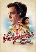 an image of a movie titled vengeance with a guy in the background wearing headphones