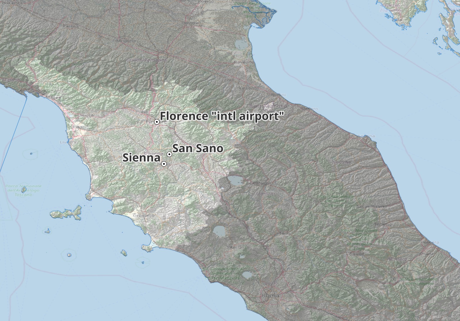 Map of Italy highlighting Tuscany