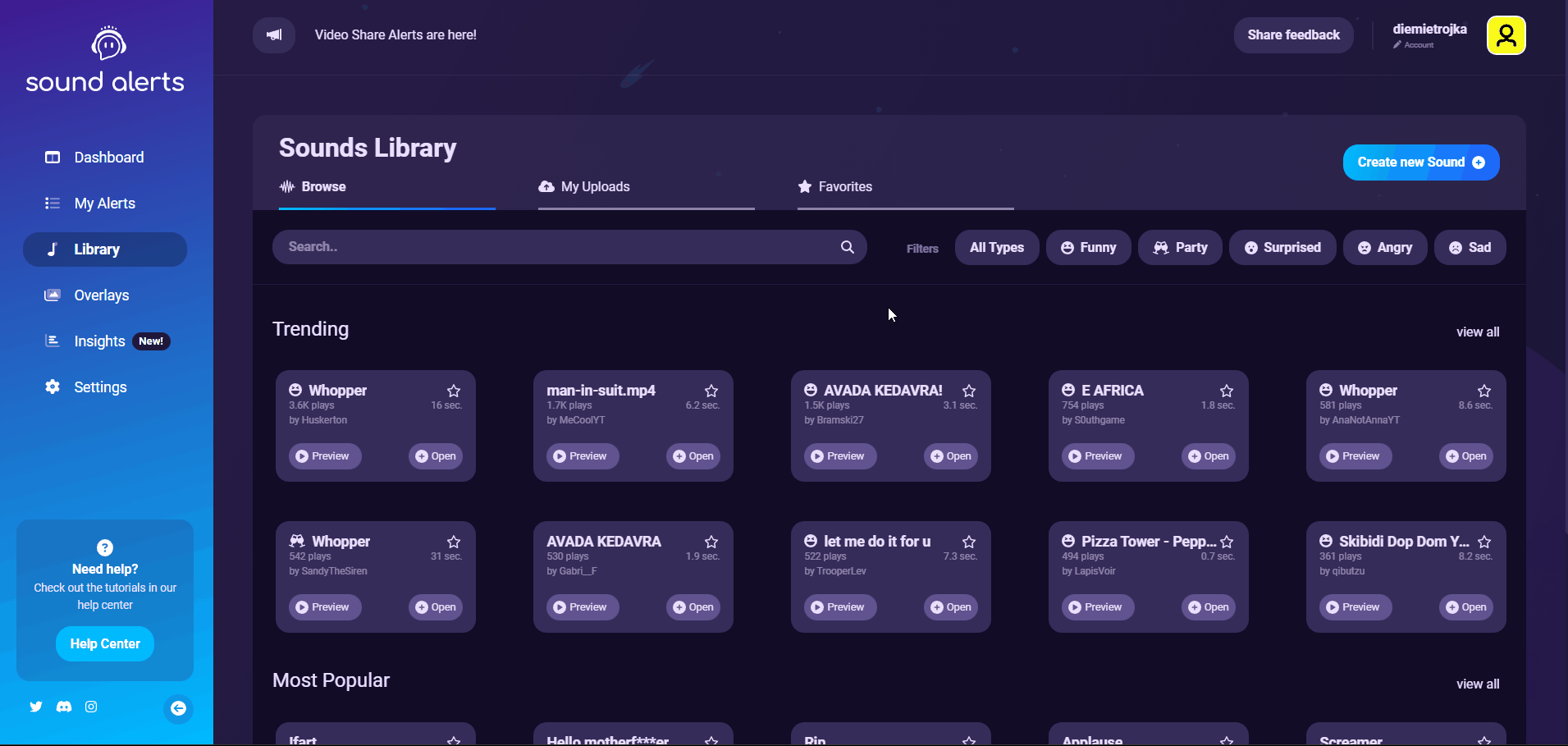 Sound Library Showcase Sound Alerts Help