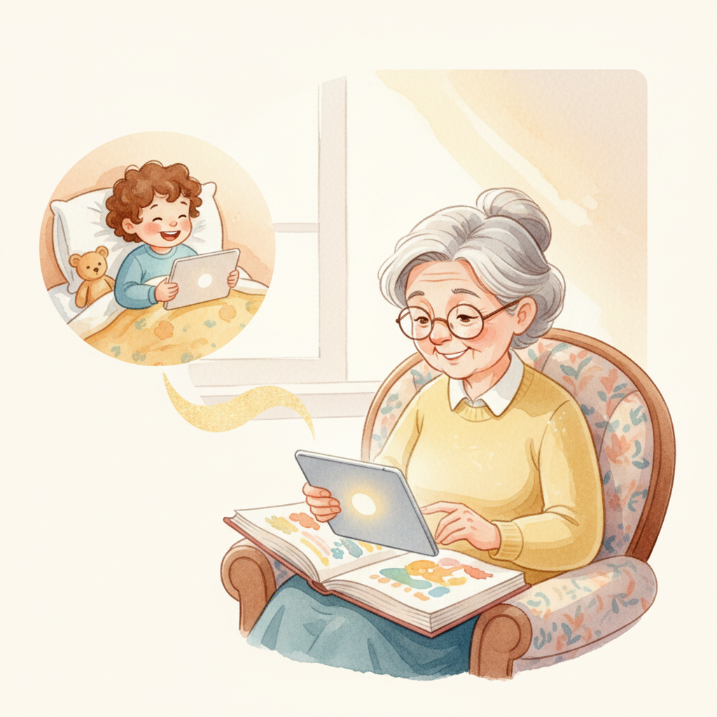 Grandma records stories for grandchild