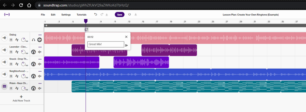 Use the comments feature in the Soundtrap Studio