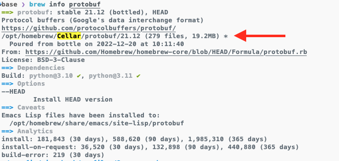 "brew info protobuf" output