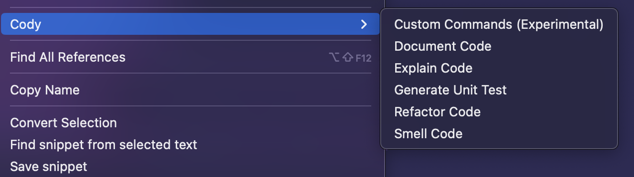 Cody Custom Commands in VS Code