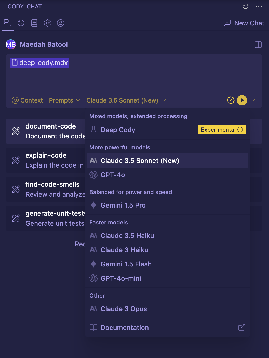 Deep Cody chat interface