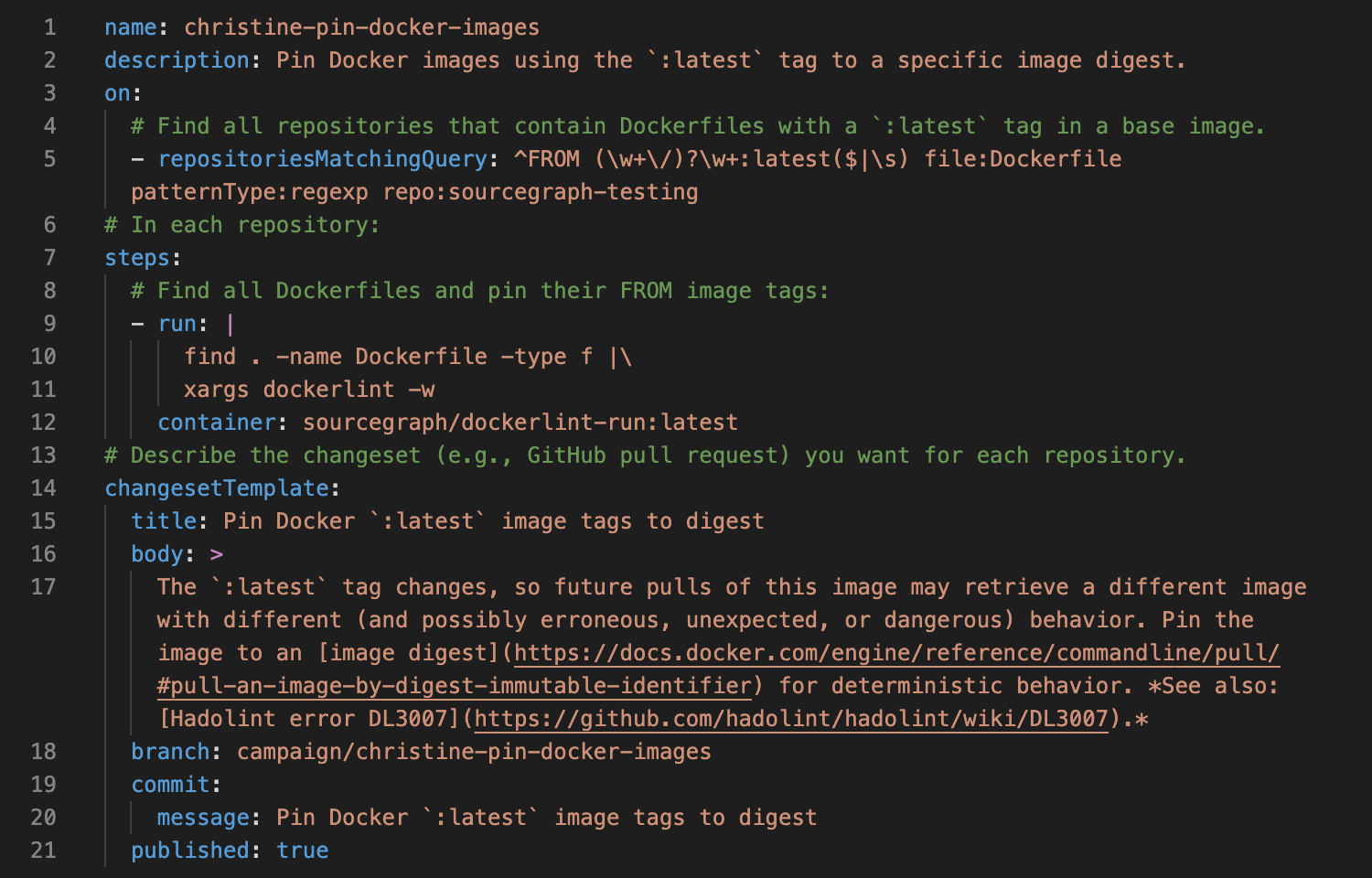 Batch change spec for security use case