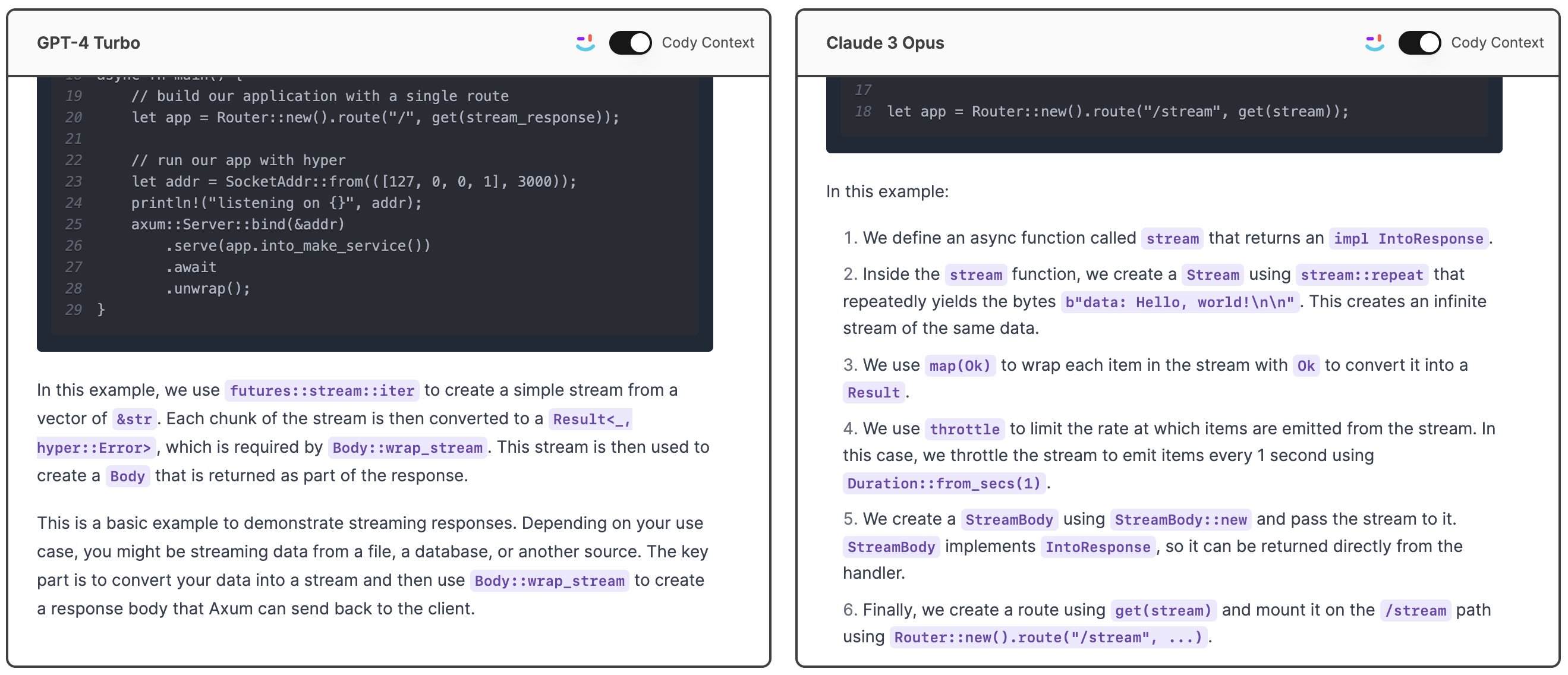 Claude explaining Axum code