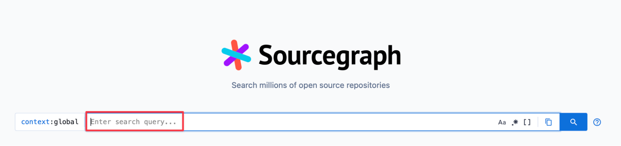 The Sourcegraph search box again with Enter search query placeholder text highlighted