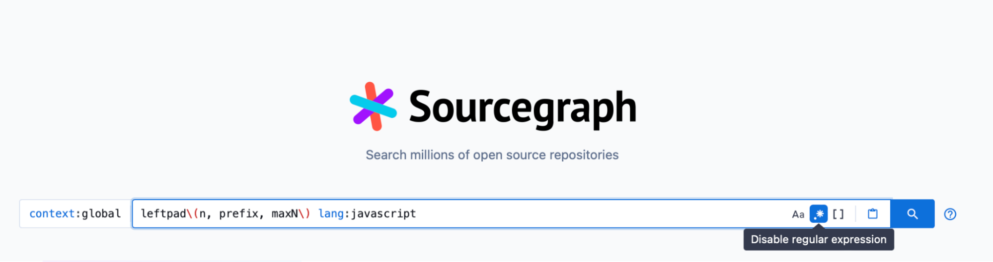 A screenshot of the Sourcegraph search input