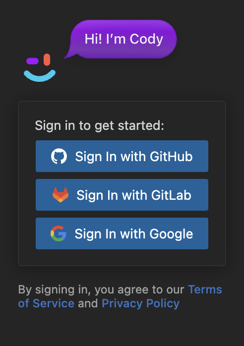 Screenshot of the new sign in page