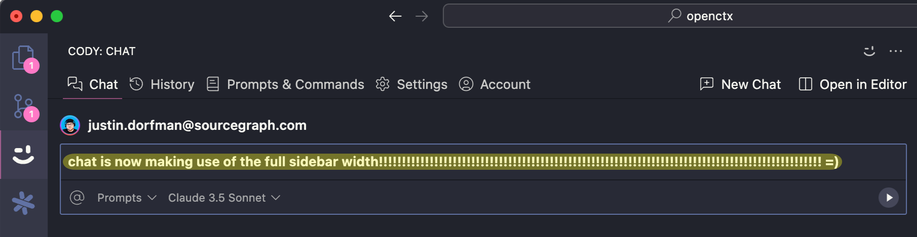 Chat width in the sidebar viewport