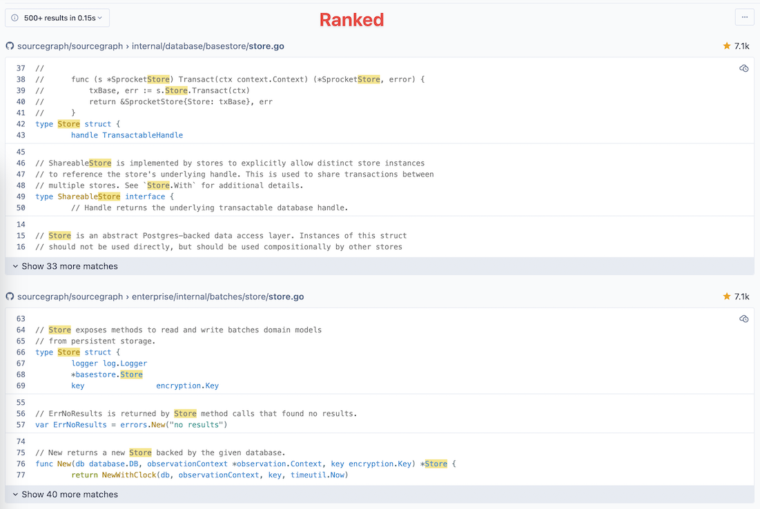 Code Search results after PageRank