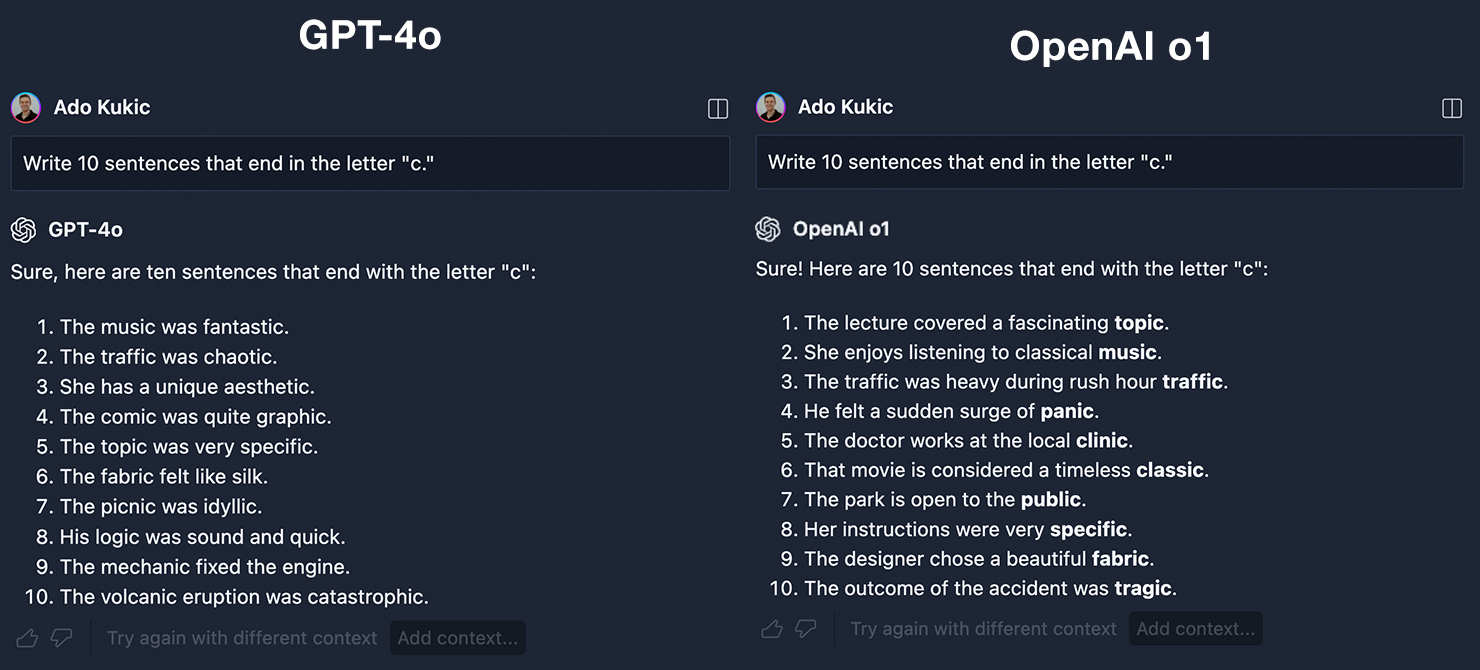 OpenAI o1 sentences example