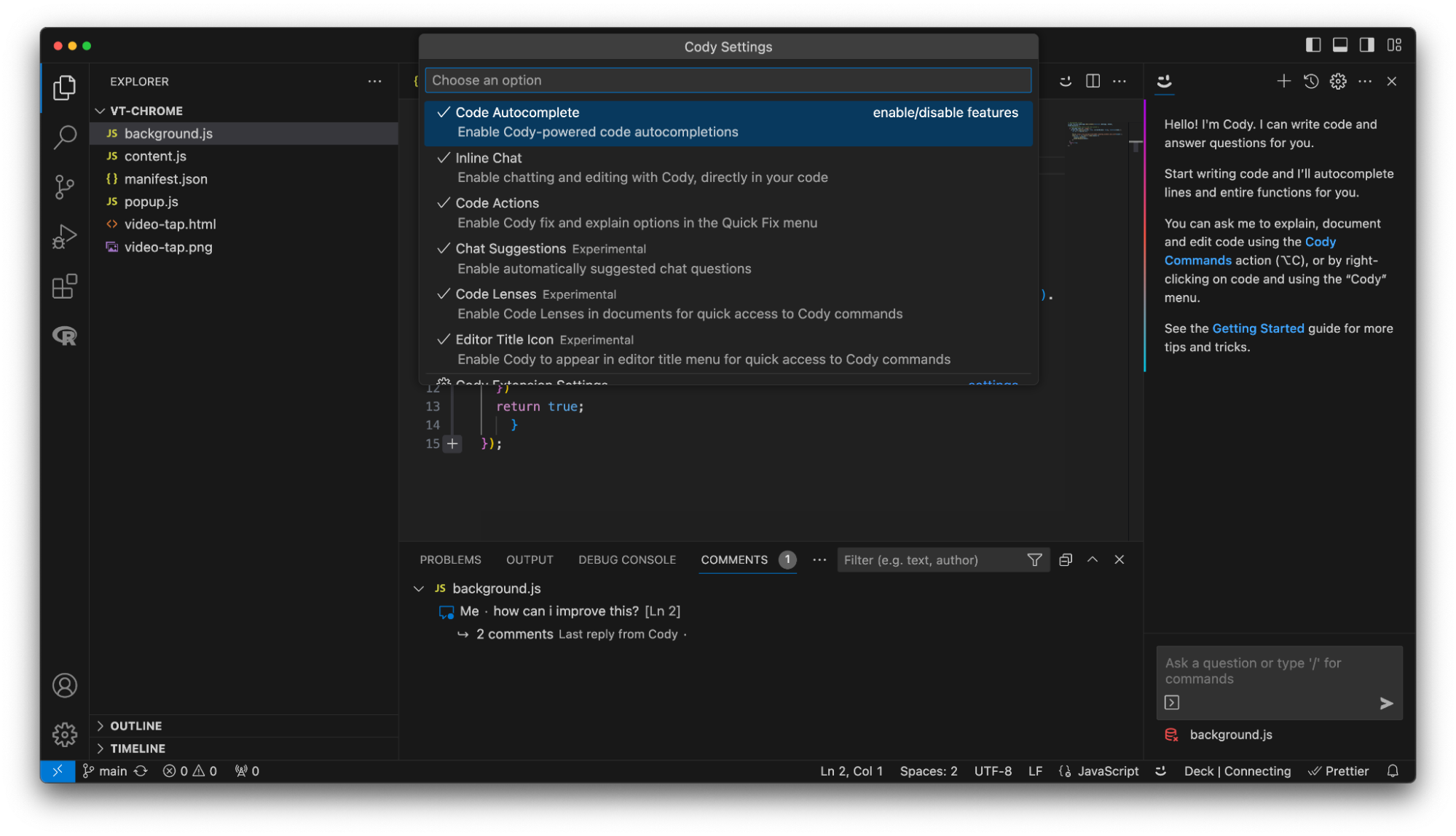 Cody AI Settings