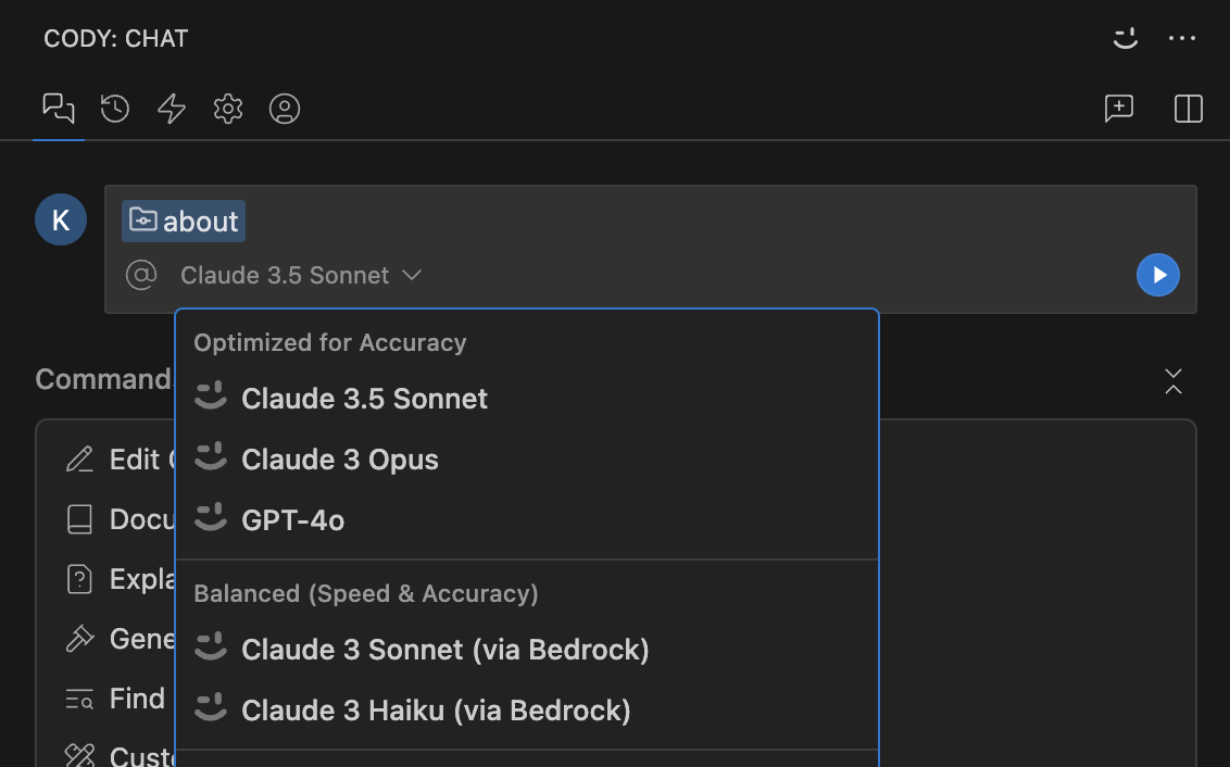 Model selection view with providers