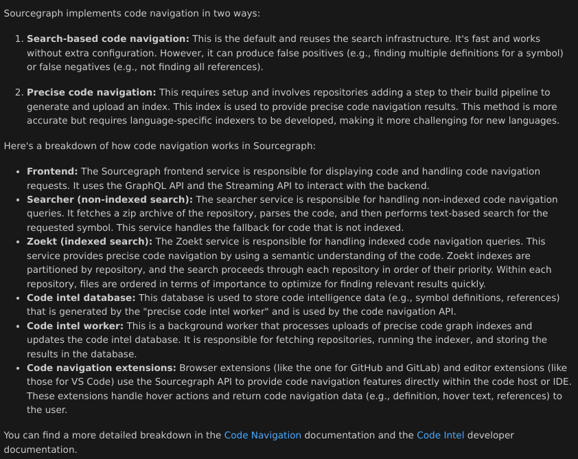 Answer to how is code navigation implemented with long context part 2