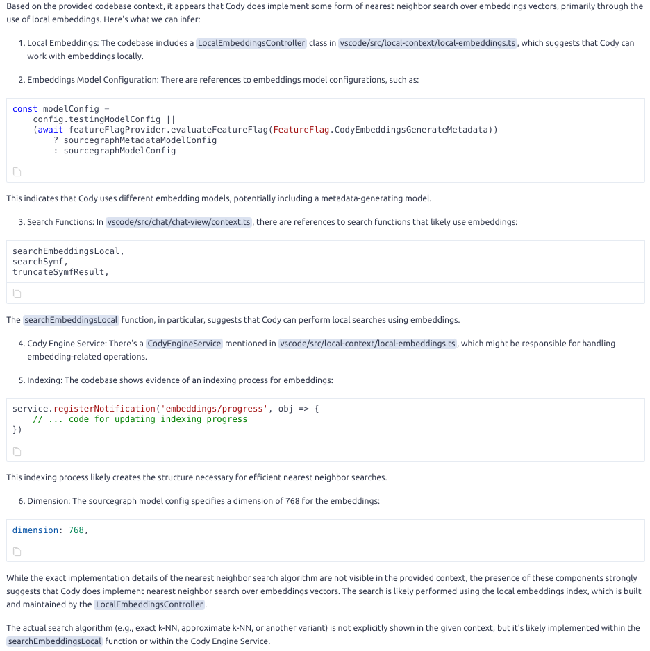 Answer to nearest neighbor search with 10k context window