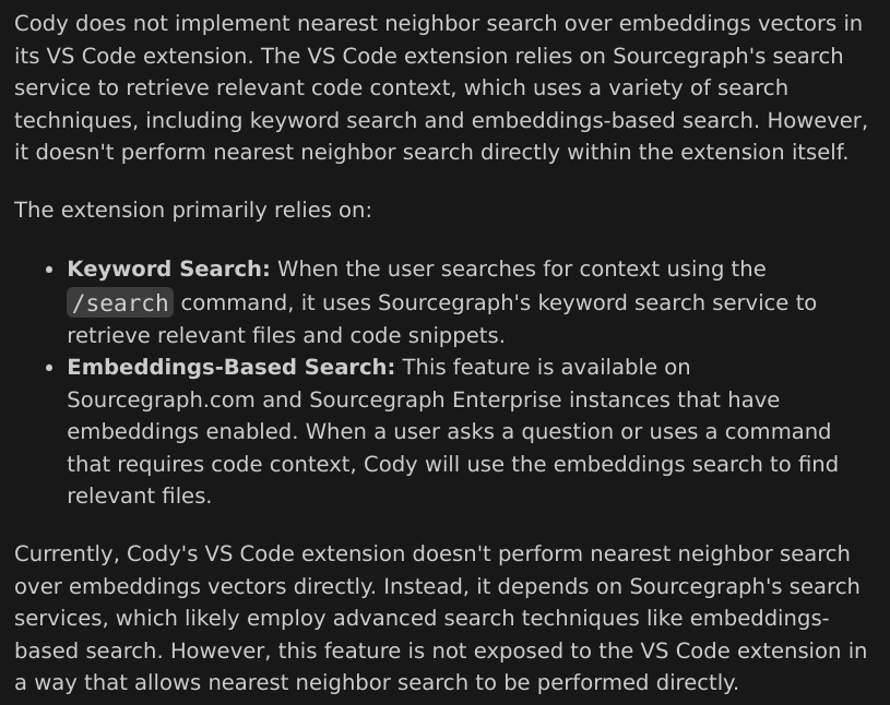 Answer to nearest neighbor search with 10k context window