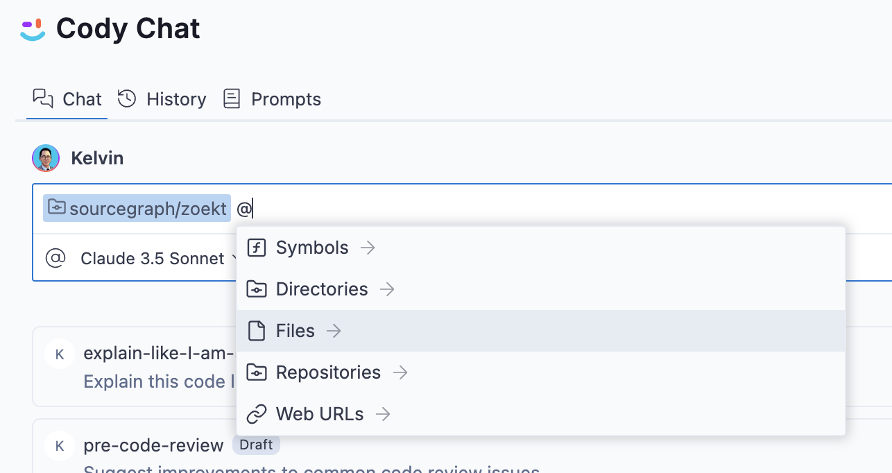 Cody Web now supports @-mentions for context
