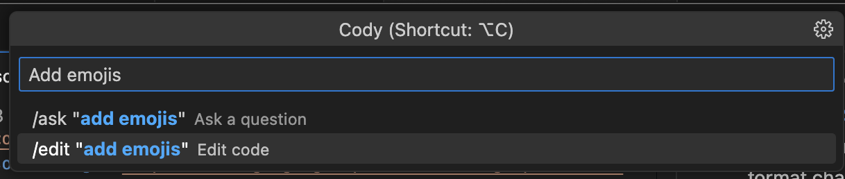 Screenshot of Cody v0.10 command fallbacks