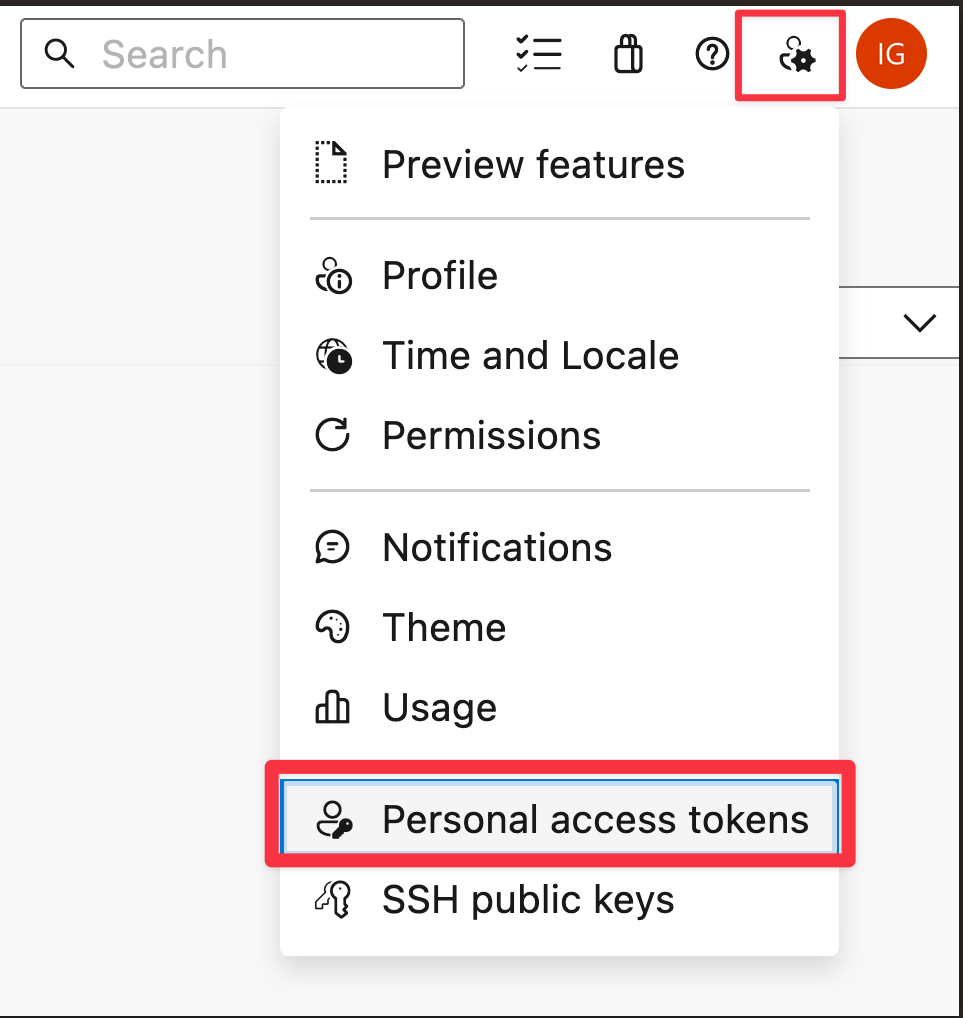 Visit the Personal Access Tokens page