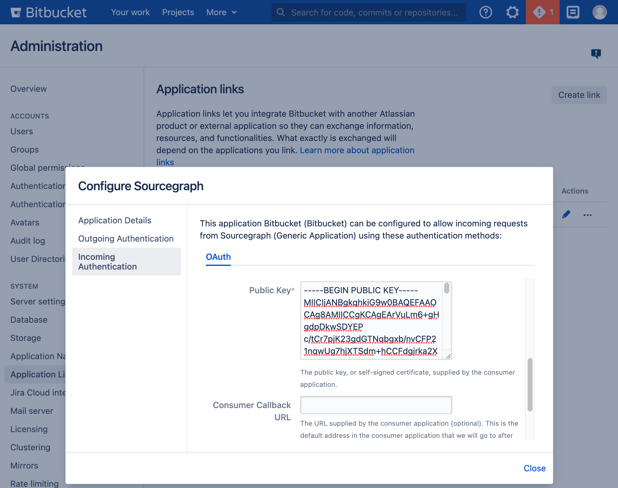 Screenshot of third part of Bitbucket Edit Link form.