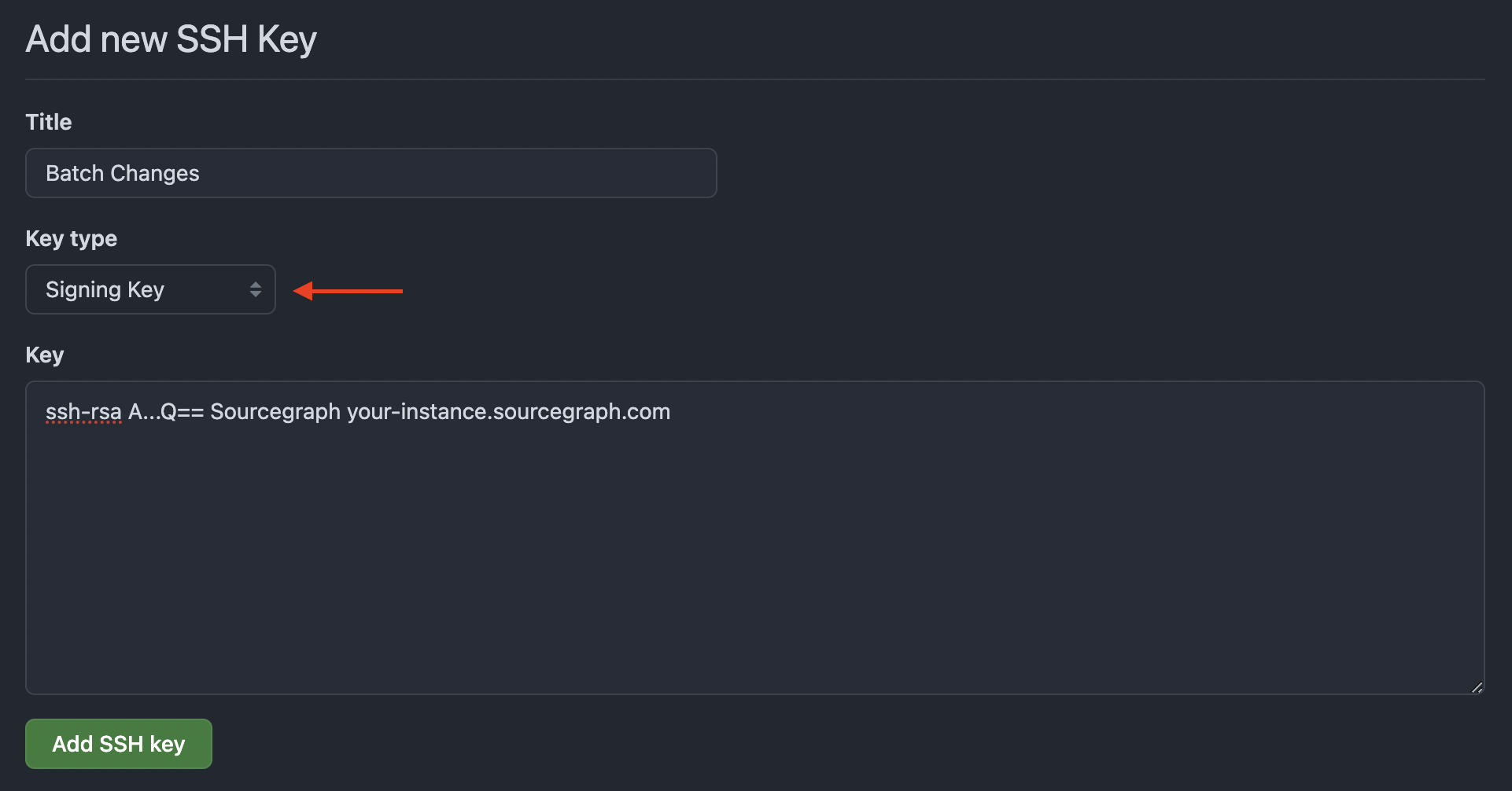 Add the key to your code host as a signing key